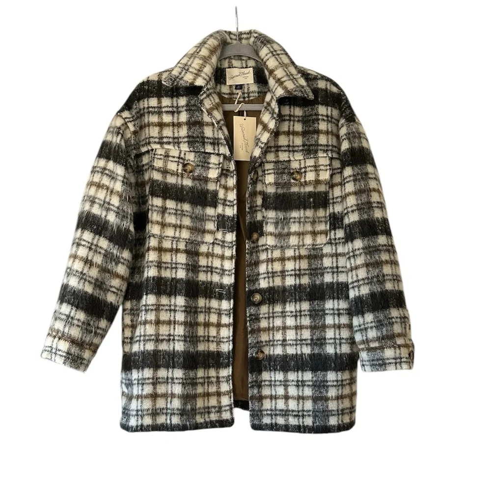Universal Thread Wool Blend Plaid Shacket – Tan Black – XS NWT - Picture 3 of 6
